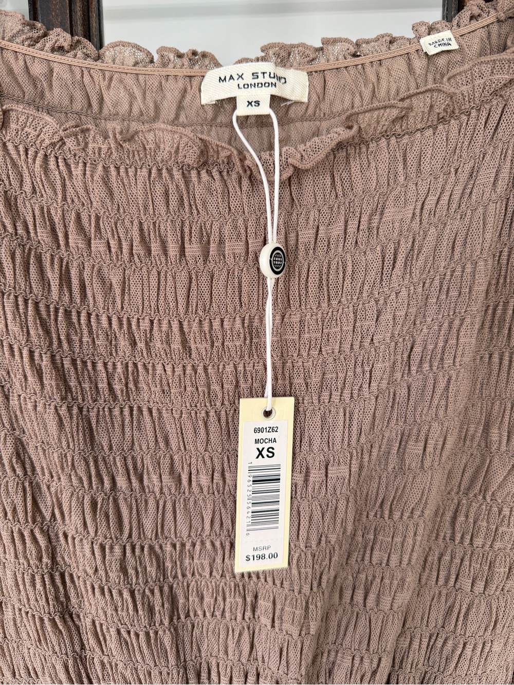 NWT Max Studio Smocked Flutter Sleeve Maxi Dress - Mocha XS - Picture 2 of 4